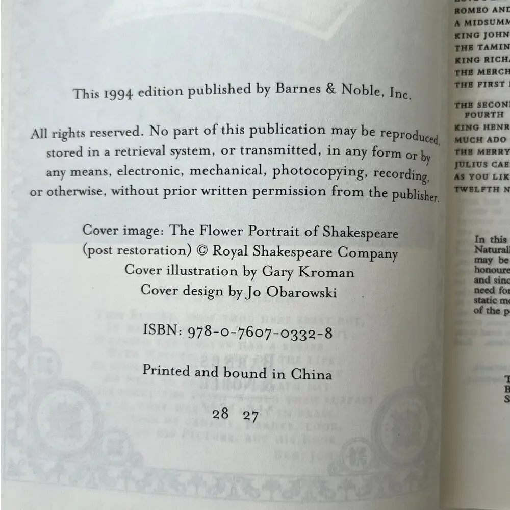 The Complete Works Of William Shakespeare Barnes And Noble New Old Stock HB Book